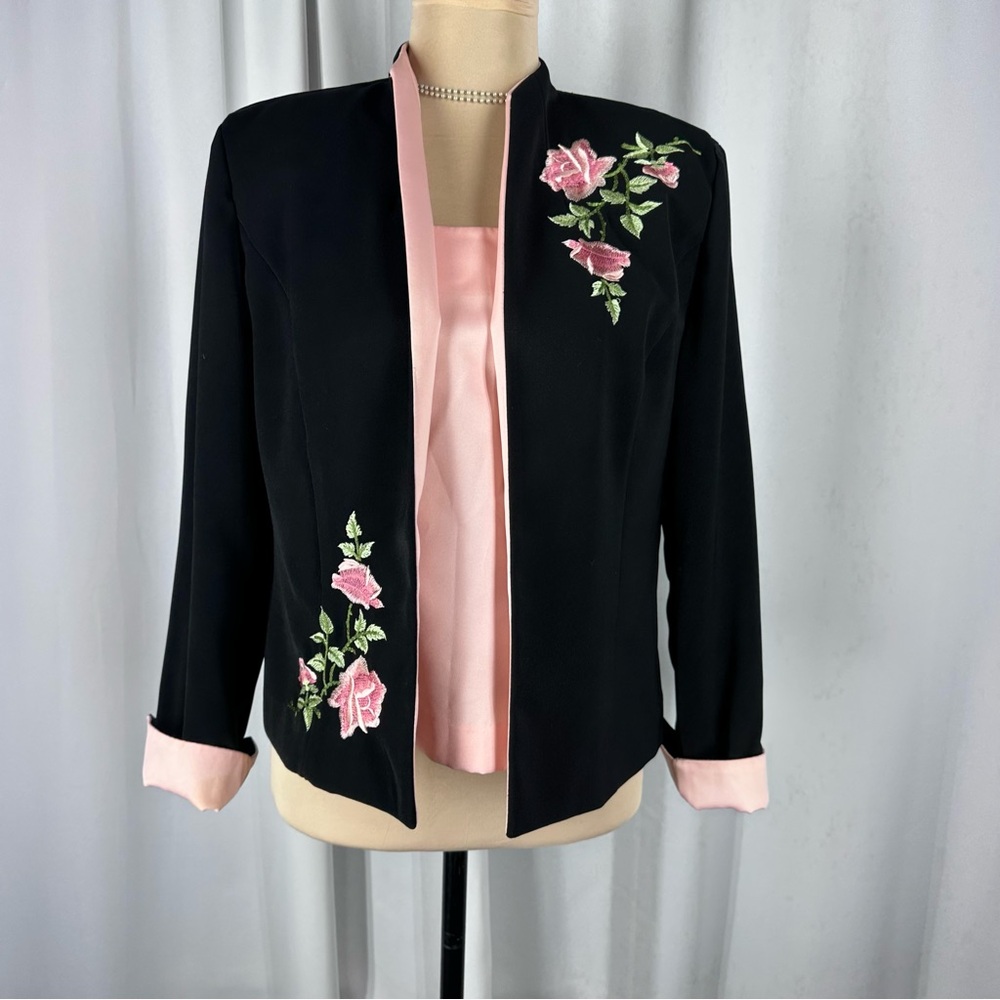 Vtg Jessica Howard Petites Jacket & Tank Set Sz 12P Floral Embroidery Lined READ